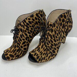 Louise et Cie  Leopard Print Cow Fur Ankle Boots Sz 38.5, 8.5 3" heel